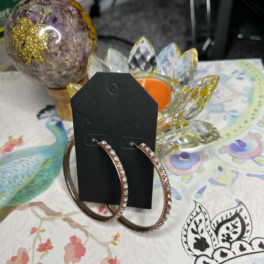 NWOT Copper and Diamond Hoop Earrings
